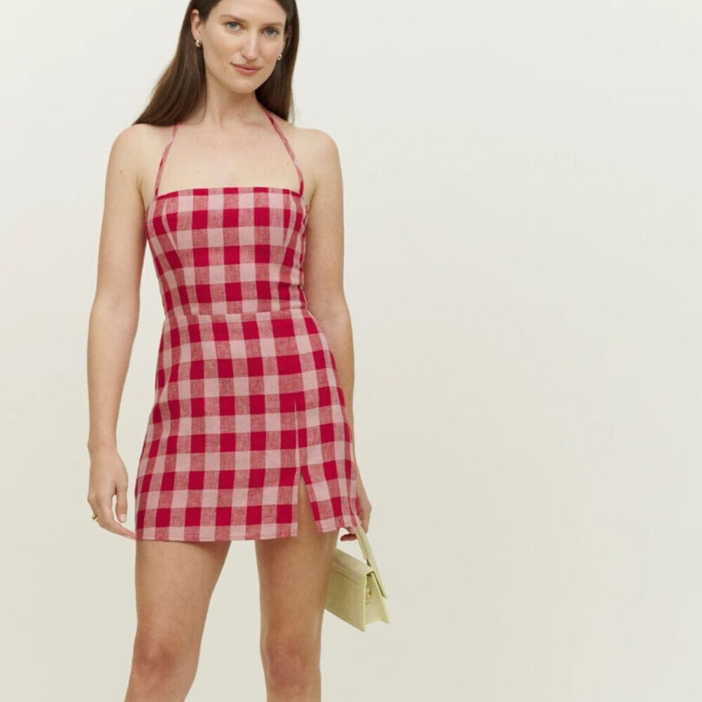 Reformation Red and Pink Checkered Dress